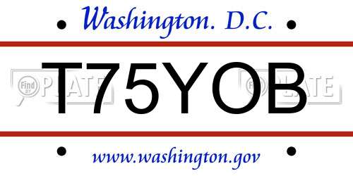 T75YOB District Of Columbia License Plate
