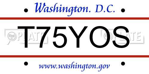 T75YOS District Of Columbia License Plate