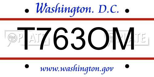 T763OM District Of Columbia License Plate