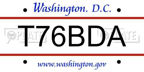 T76BDA District Of Columbia License Plate