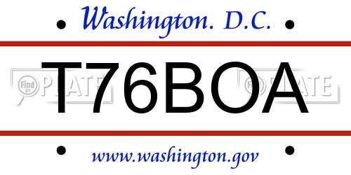 T76BOA District Of Columbia License Plate