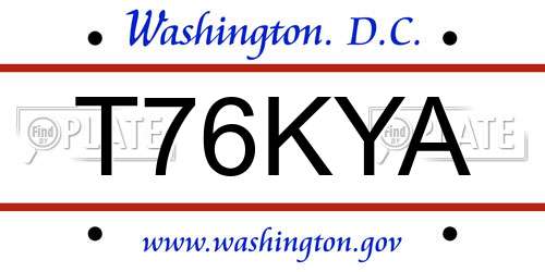 T76KYA District Of Columbia License Plate