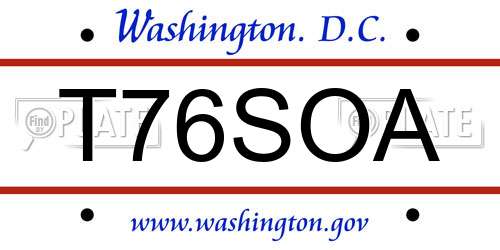 T76SOA District Of Columbia License Plate