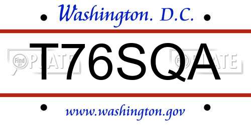 T76SQA District Of Columbia License Plate