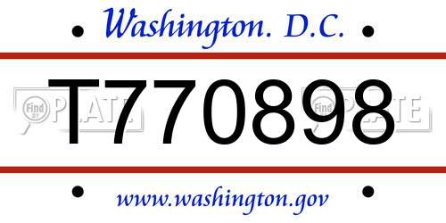 T770898 District Of Columbia License Plate
