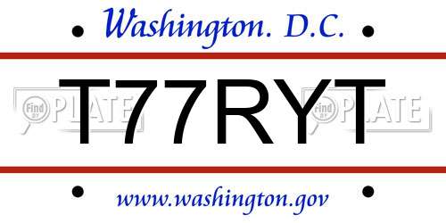 T77RYT District Of Columbia License Plate