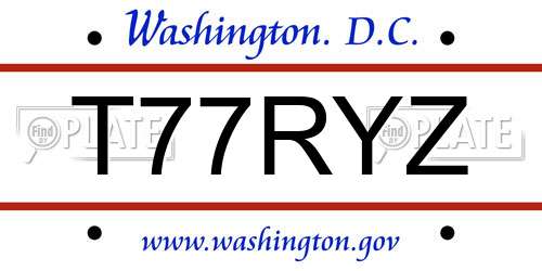 T77RYZ District Of Columbia License Plate