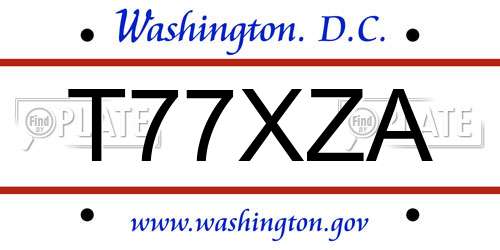 T77XZA District Of Columbia License Plate