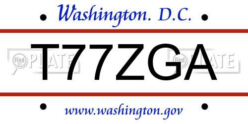 T77ZGA District Of Columbia License Plate