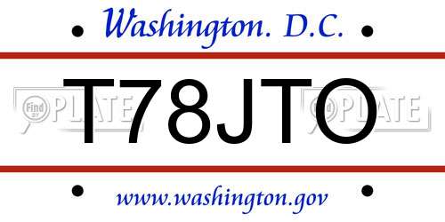 T78JTO District Of Columbia License Plate