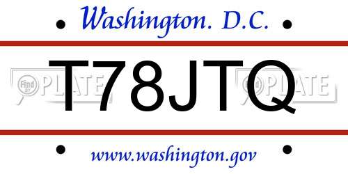 T78JTQ District Of Columbia License Plate