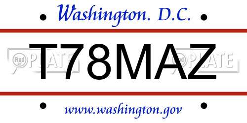 T78MAZ District Of Columbia License Plate
