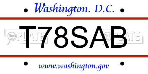 T78SAB District Of Columbia License Plate