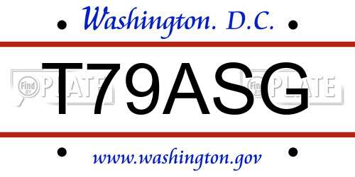 T79ASG District Of Columbia License Plate