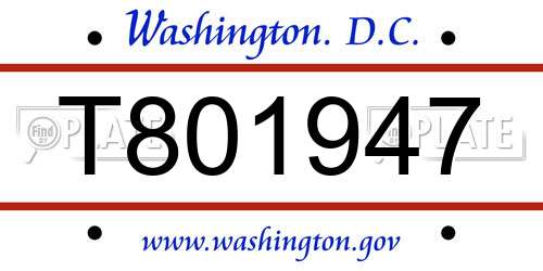 T801947 District Of Columbia License Plate
