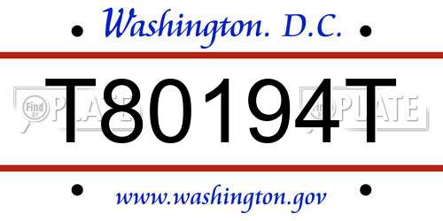 T80194T District Of Columbia License Plate