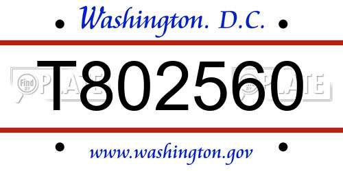 T802560 District Of Columbia License Plate
