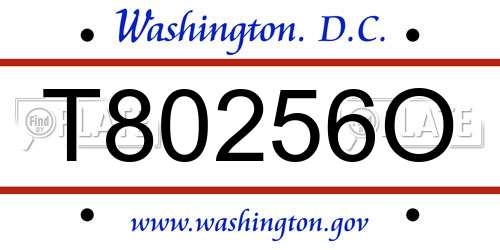 T80256O District Of Columbia License Plate