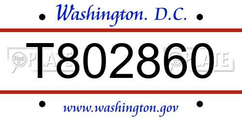T802860 District Of Columbia License Plate
