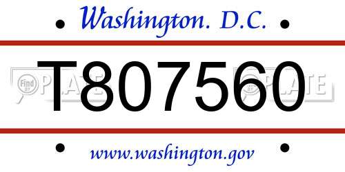 T807560 District Of Columbia License Plate