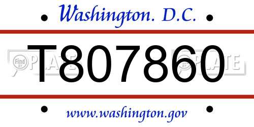 T807860 District Of Columbia License Plate