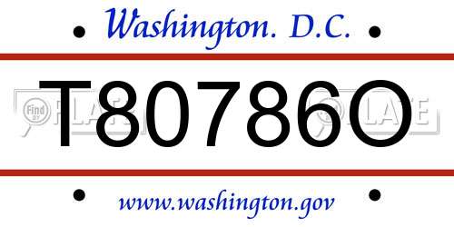 T80786O District Of Columbia License Plate