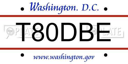 T80DBE District Of Columbia License Plate
