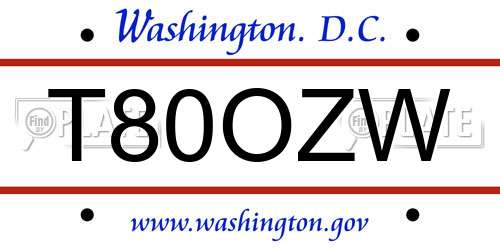 T80OZW District Of Columbia License Plate
