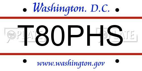 T80PHS District Of Columbia License Plate