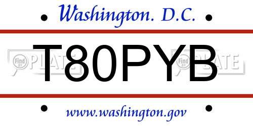 T80PYB District Of Columbia License Plate