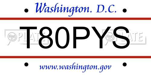 T80PYS District Of Columbia License Plate
