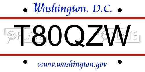 T80QZW District Of Columbia License Plate