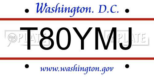 T80YMJ District Of Columbia License Plate