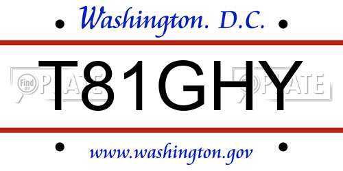 T81GHY District Of Columbia License Plate