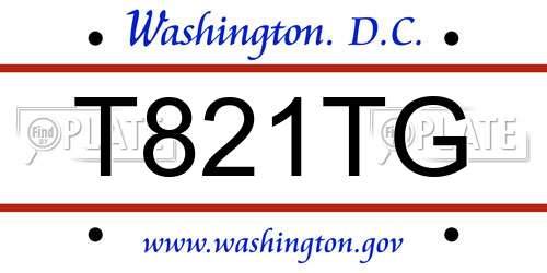 T821TG District Of Columbia License Plate
