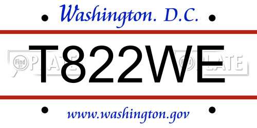 T822WE District Of Columbia License Plate