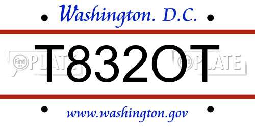 T832OT District Of Columbia License Plate