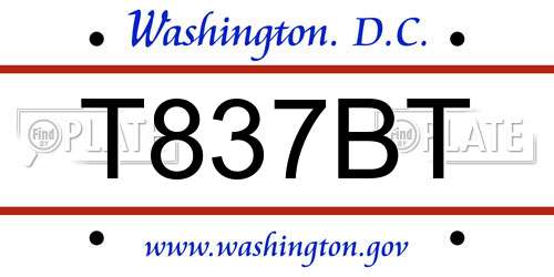 T837BT District Of Columbia License Plate