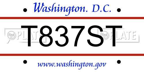 T837ST District Of Columbia License Plate