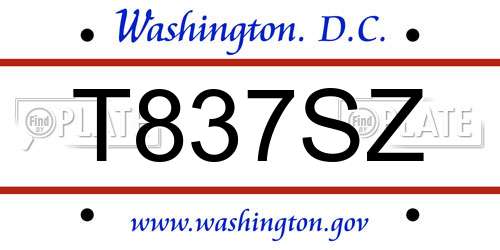 T837SZ District Of Columbia License Plate