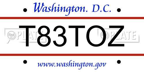 T83TOZ District Of Columbia License Plate