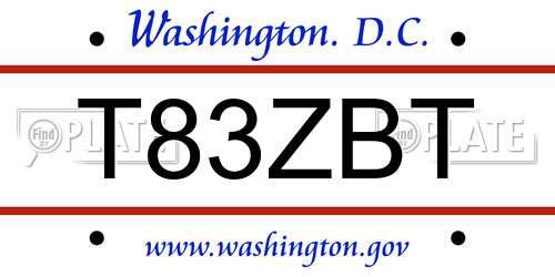 T83ZBT District Of Columbia License Plate