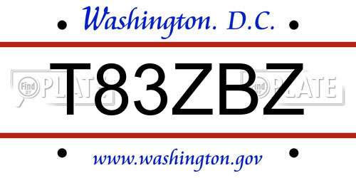 T83ZBZ District Of Columbia License Plate