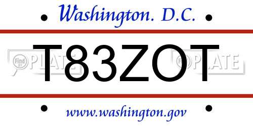 T83ZOT District Of Columbia License Plate