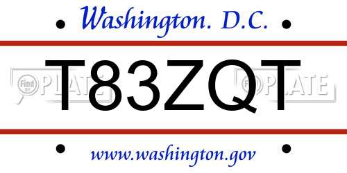 T83ZQT District Of Columbia License Plate