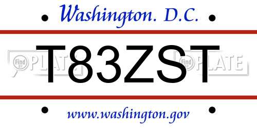 T83ZST District Of Columbia License Plate
