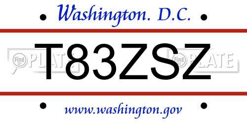 T83ZSZ District Of Columbia License Plate