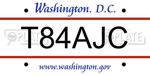 T84AJC District Of Columbia License Plate