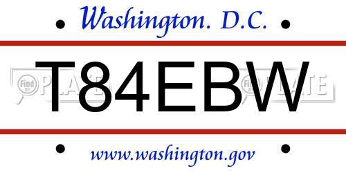 T84EBW District Of Columbia License Plate