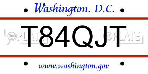 T84QJT District Of Columbia License Plate